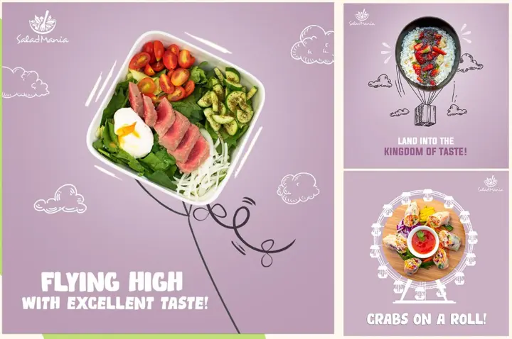 Salad-Mania social post: “Flying high with excellent taste”.