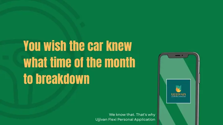 Green banner with a steering wheel illustration about a car breaking down.